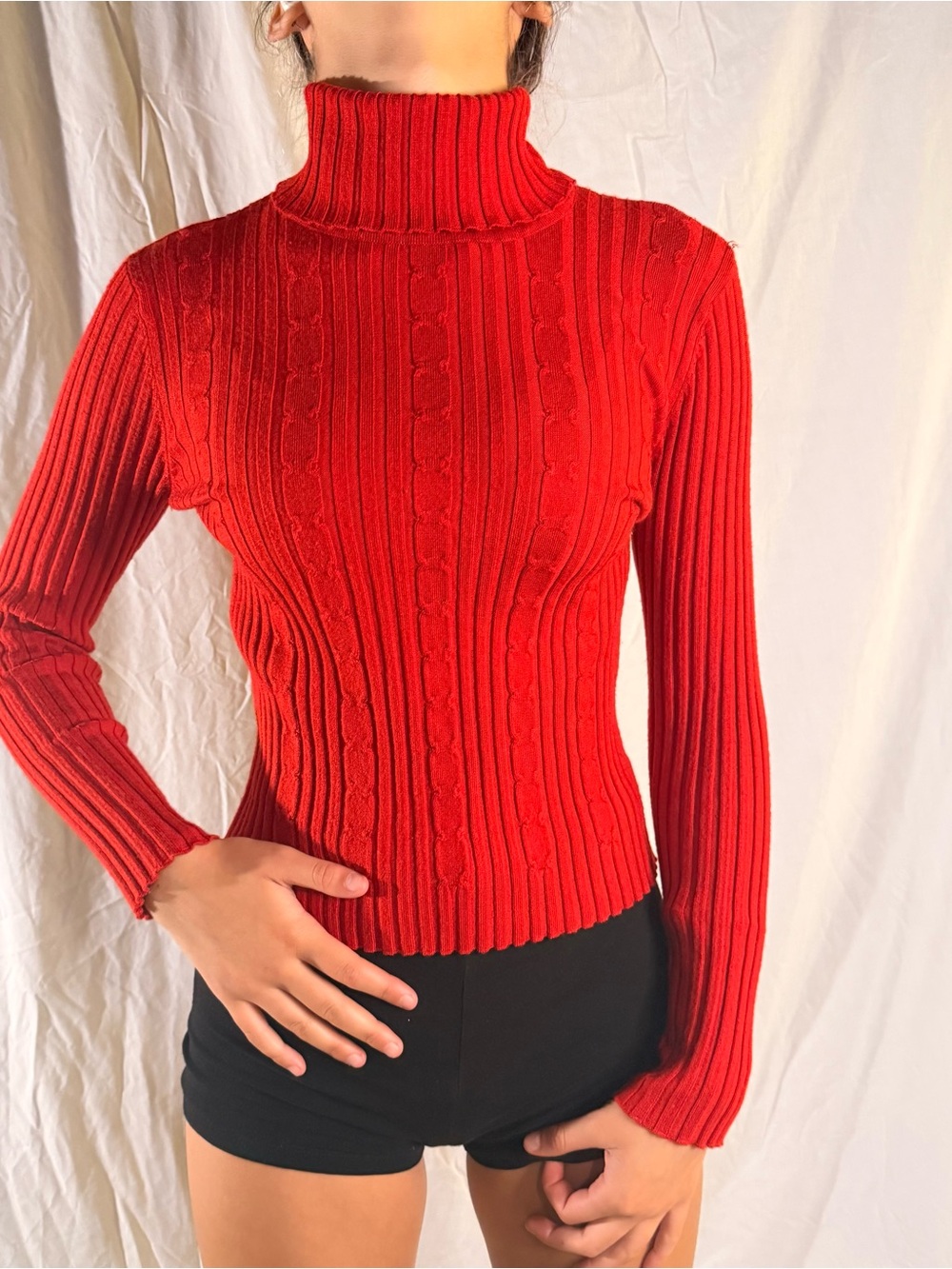 Belldini Red Cable Knit Turtleneck Sweater